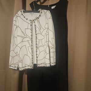 Kasper Black Midi Dress with Cream and Tan Jacket
